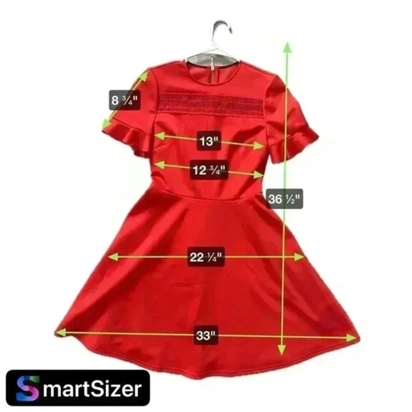 Ted Baker London Dress Womens Size 1 Red Fit Flare Ruffled Sleeve Elegant Party - Picture 8 of 11